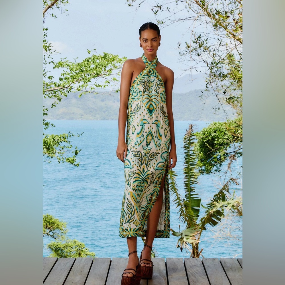 NWT Farm Rio Tropical Tapestry Off-White Halter Neck Dress | XS - Picture 2 of 10